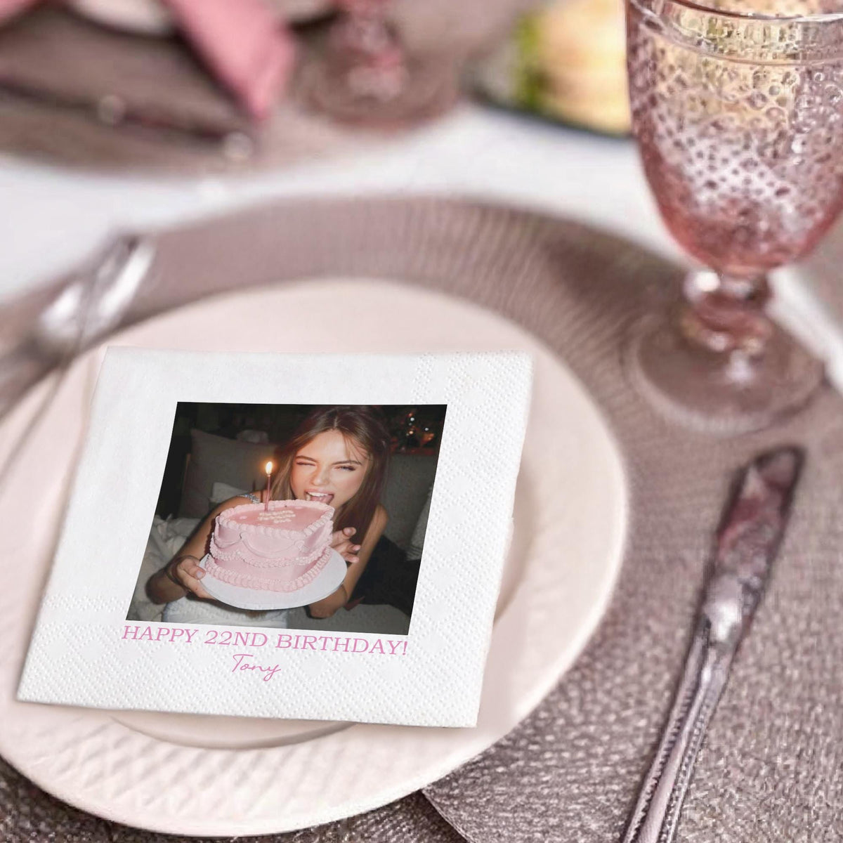 Custom Photo Napkins with Text - Personalized Cocktail Napkins for Birthday Party Decor LM32 899851