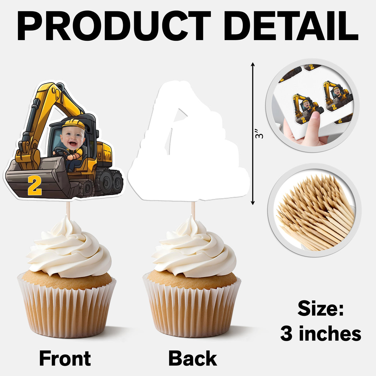Custom Face Photo Excavator Lovers Cupcake Toppers Personalised Birthday Gift Party Decor HO82 893572