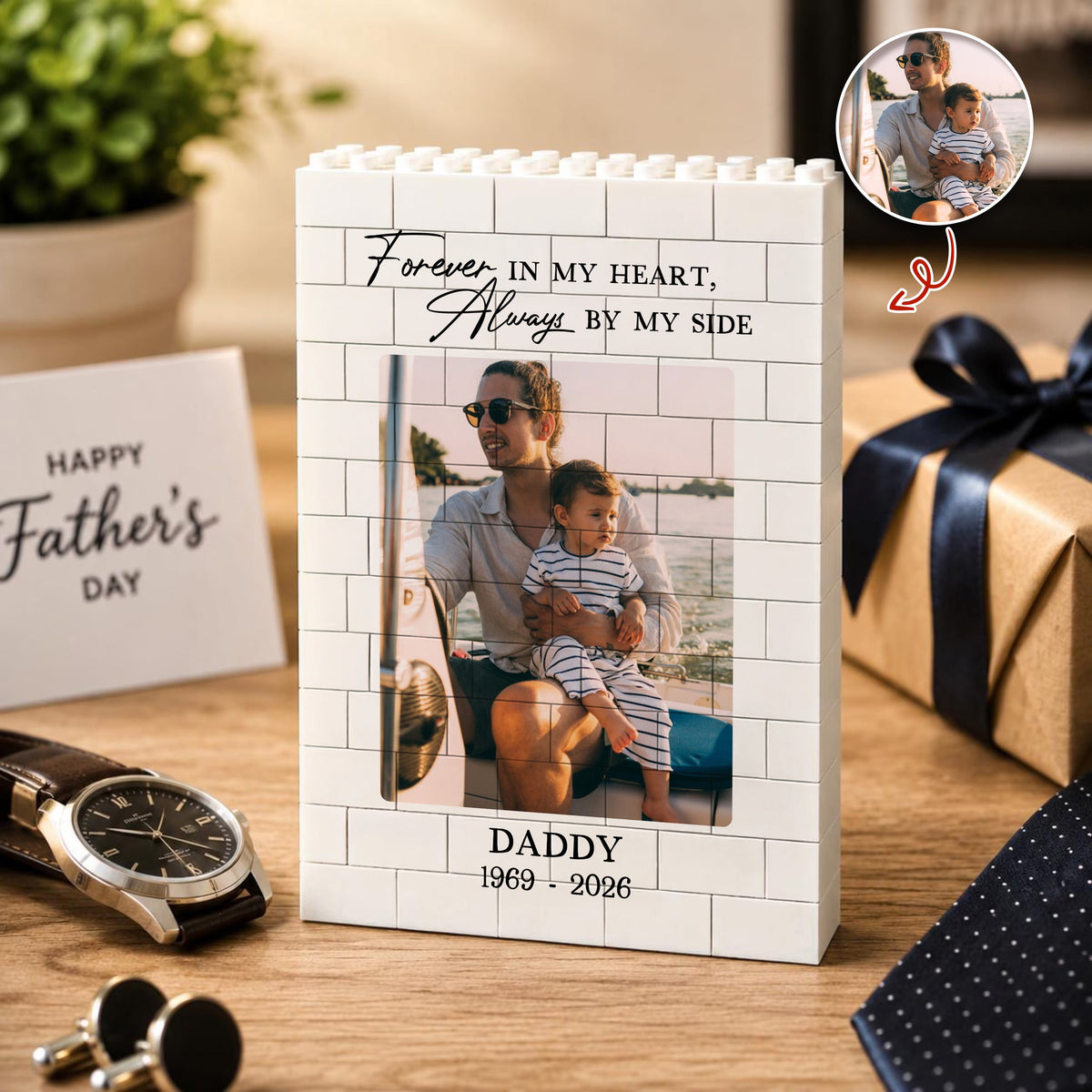 Custom Photo Forever In My Heart, Always By My Side Memorial Building Brick Block – Loss Of Dad Gift HA75 921380
