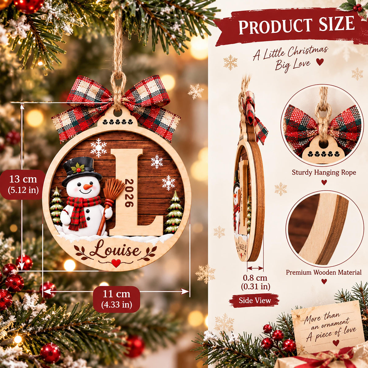 Personalized Initial Christmas 2 Layers Wooden Ornament, 2026 Keepsake Gift LM32 670493