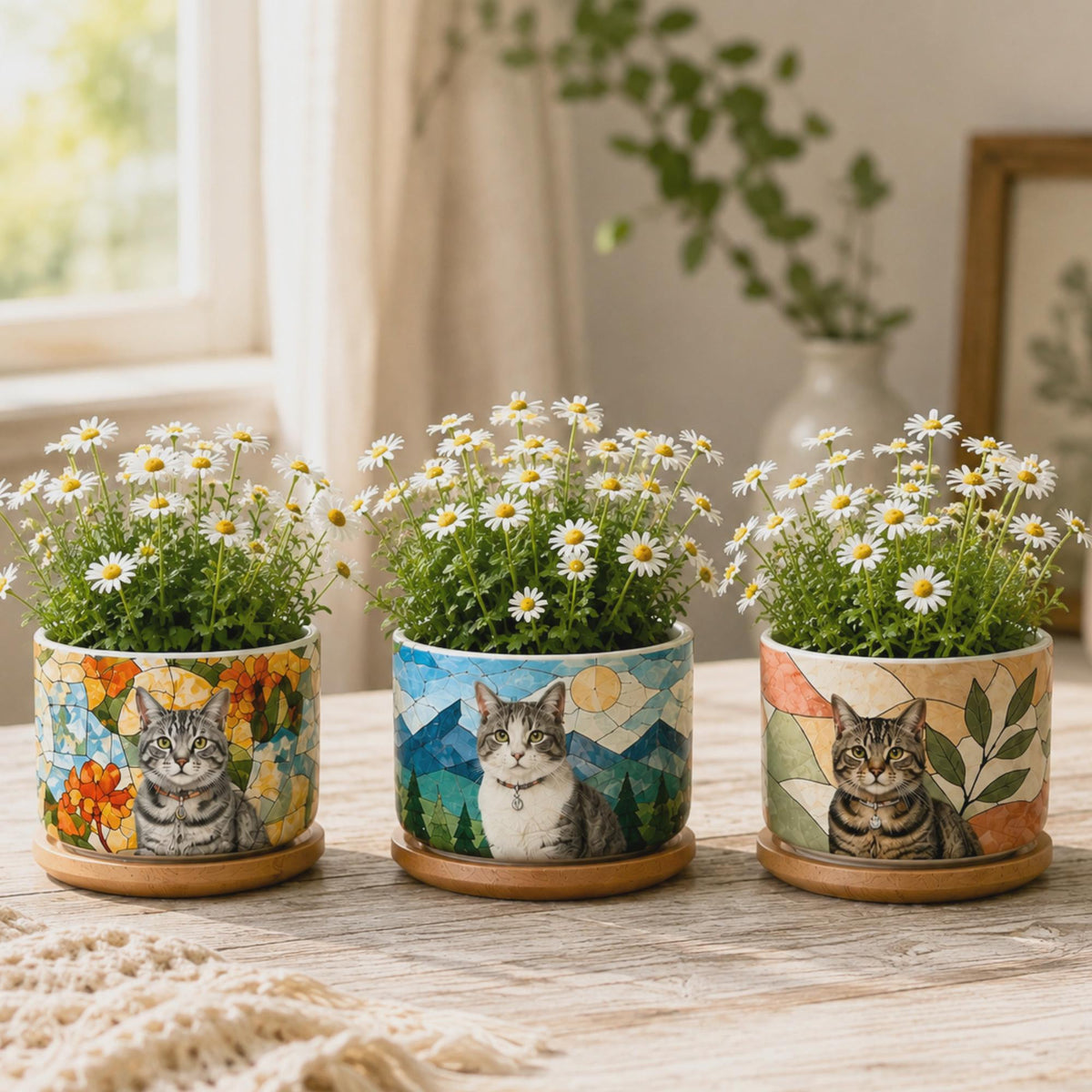 Custom Cute Dog Cat Mosaic Style Photo Plant Pot For Dog, Cat Lovers LM32 670609