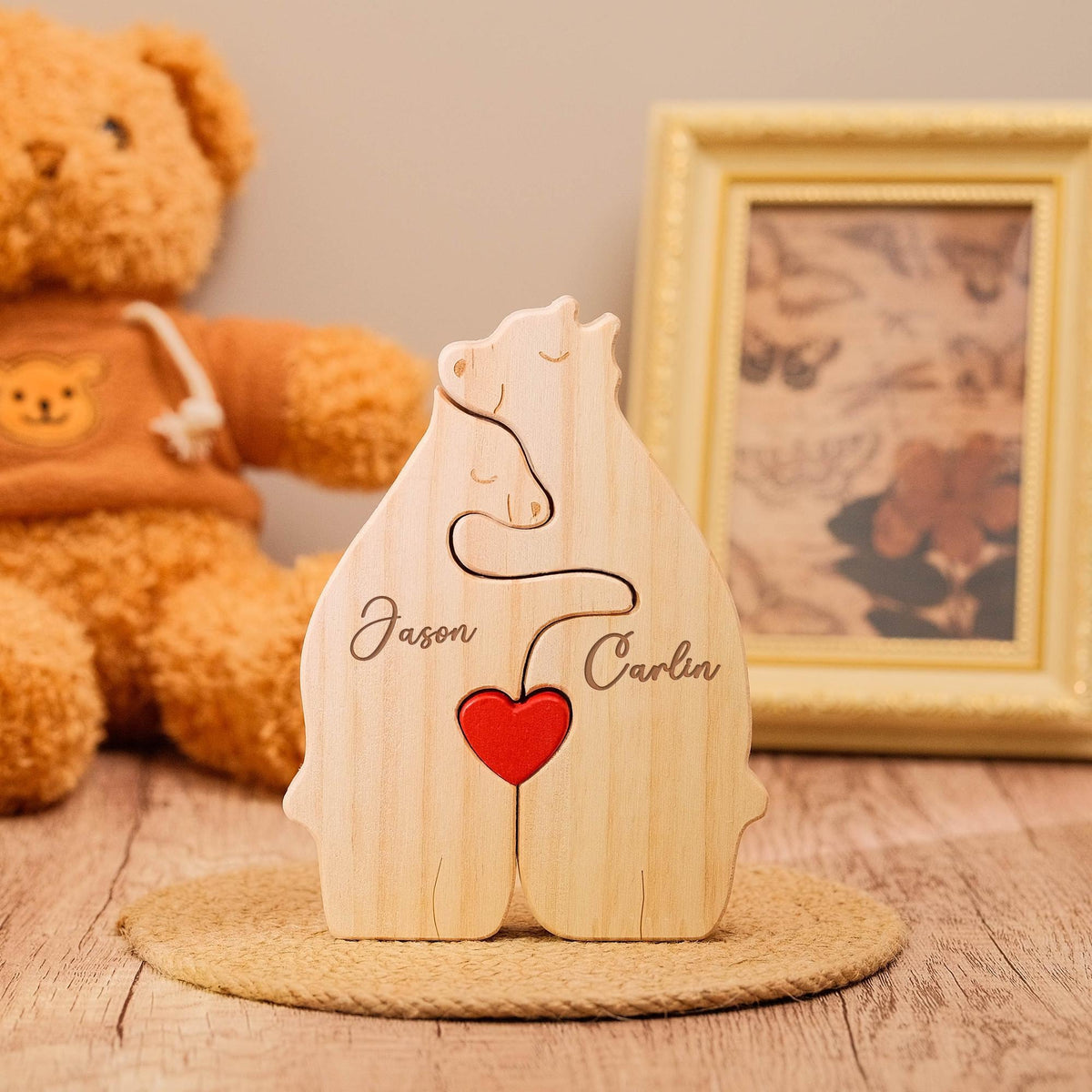 Custom Bear Family Shaped Wooden Puzzle - Personalized Engraved Family Name Puzzle Mother's Day, Father's Day Gift CH07 910792
