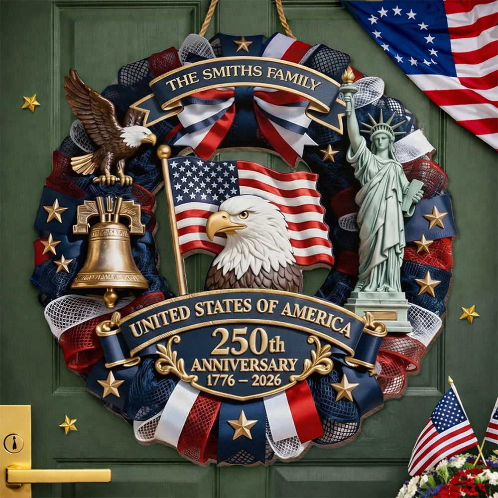 Custom Family Name America 250th Anniversary 1776-2026 Patriotic Semiquincentennial Doorsign HA75 920746