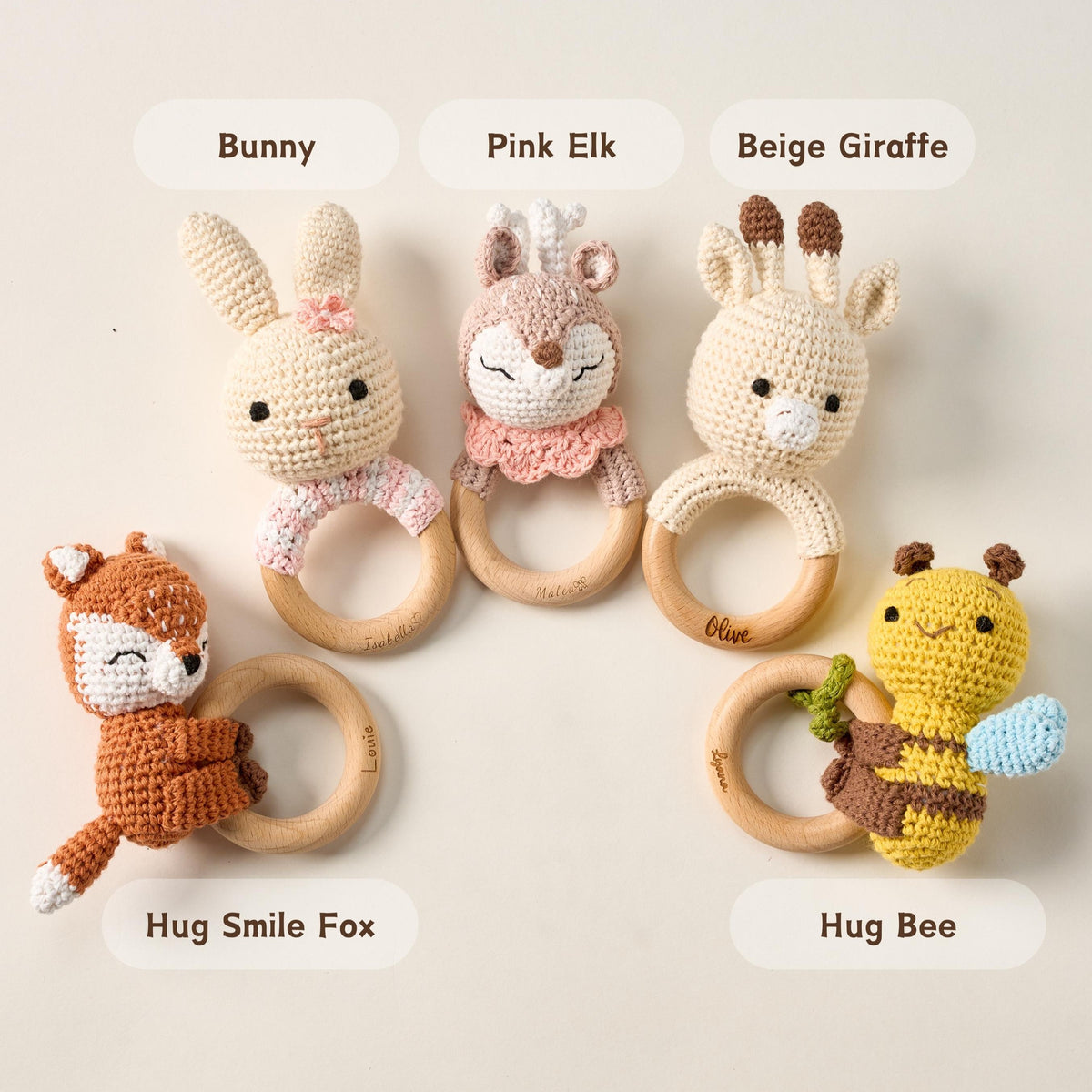 Custom Cute Bear Crochet Baby Rattle Toy with Name - Newborn Gift, Baby Shower Gift LM32 669453
