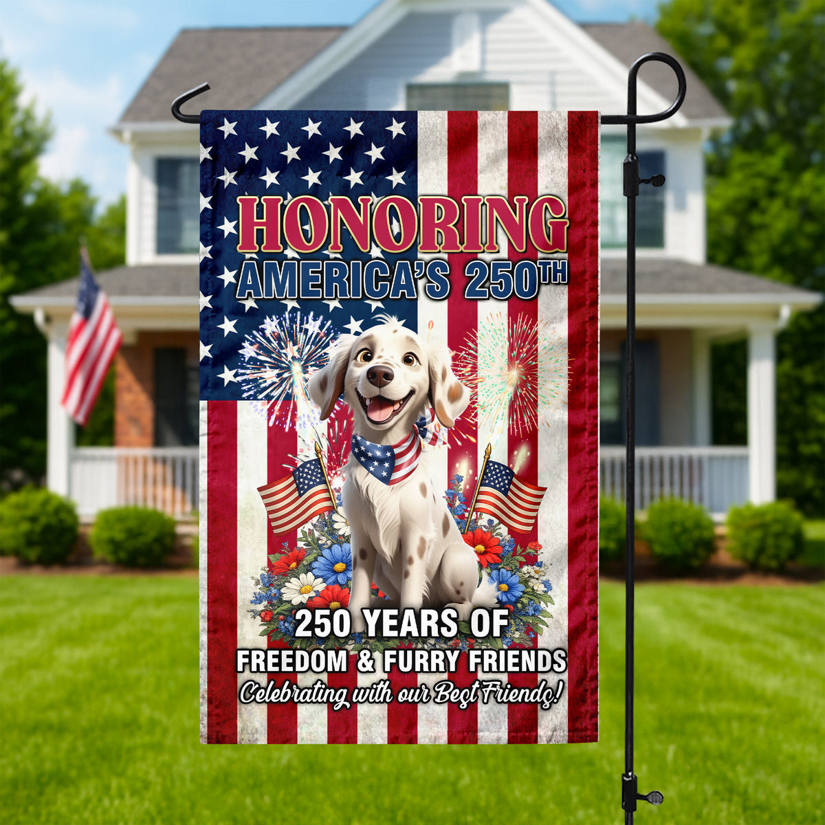 Personalized 250 Years Of Freedom & Furry Friends Garden Flag, Gift For Dog Lovers TH10 898831