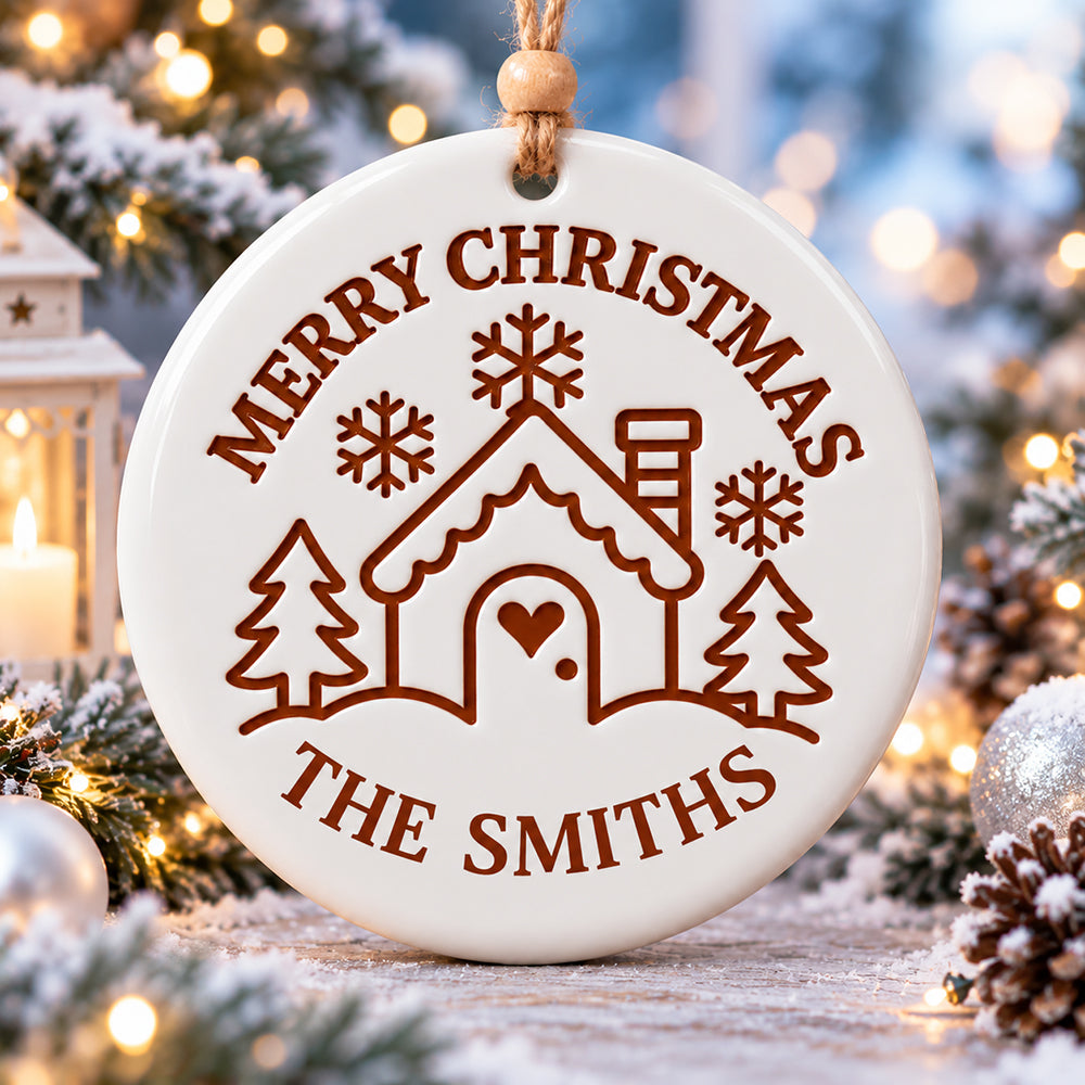 Personalized Family Name Merry Christmas Ceramic Ornament TH10 171535