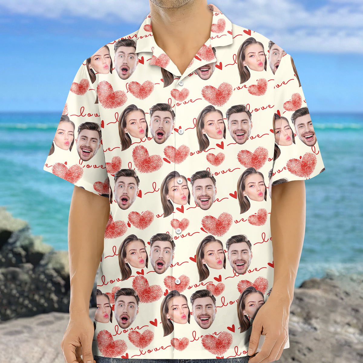 Custom Couple Photo With Heart Pattern Hawaii Shirt HA75 892608
