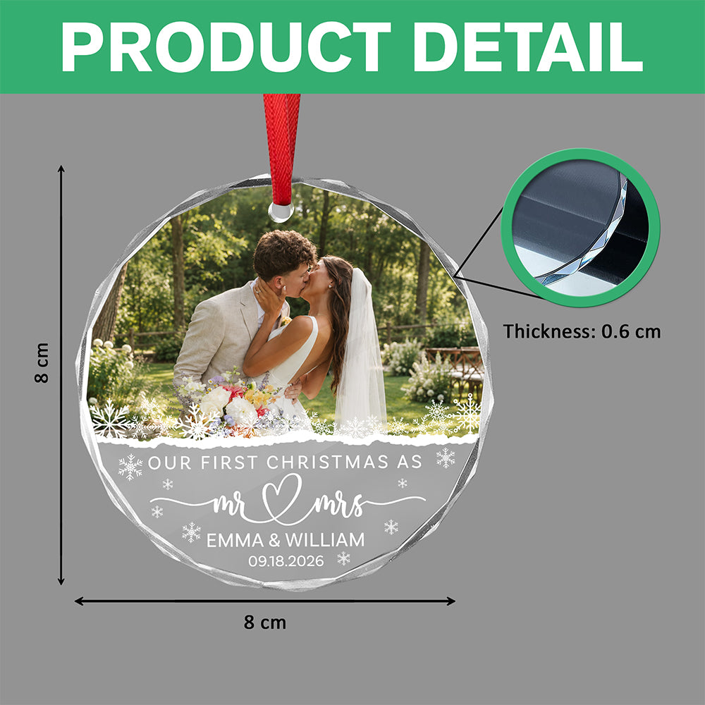 Custom Photo Our First Christmas As Mr Mrs Glass Ornament TH10 171427