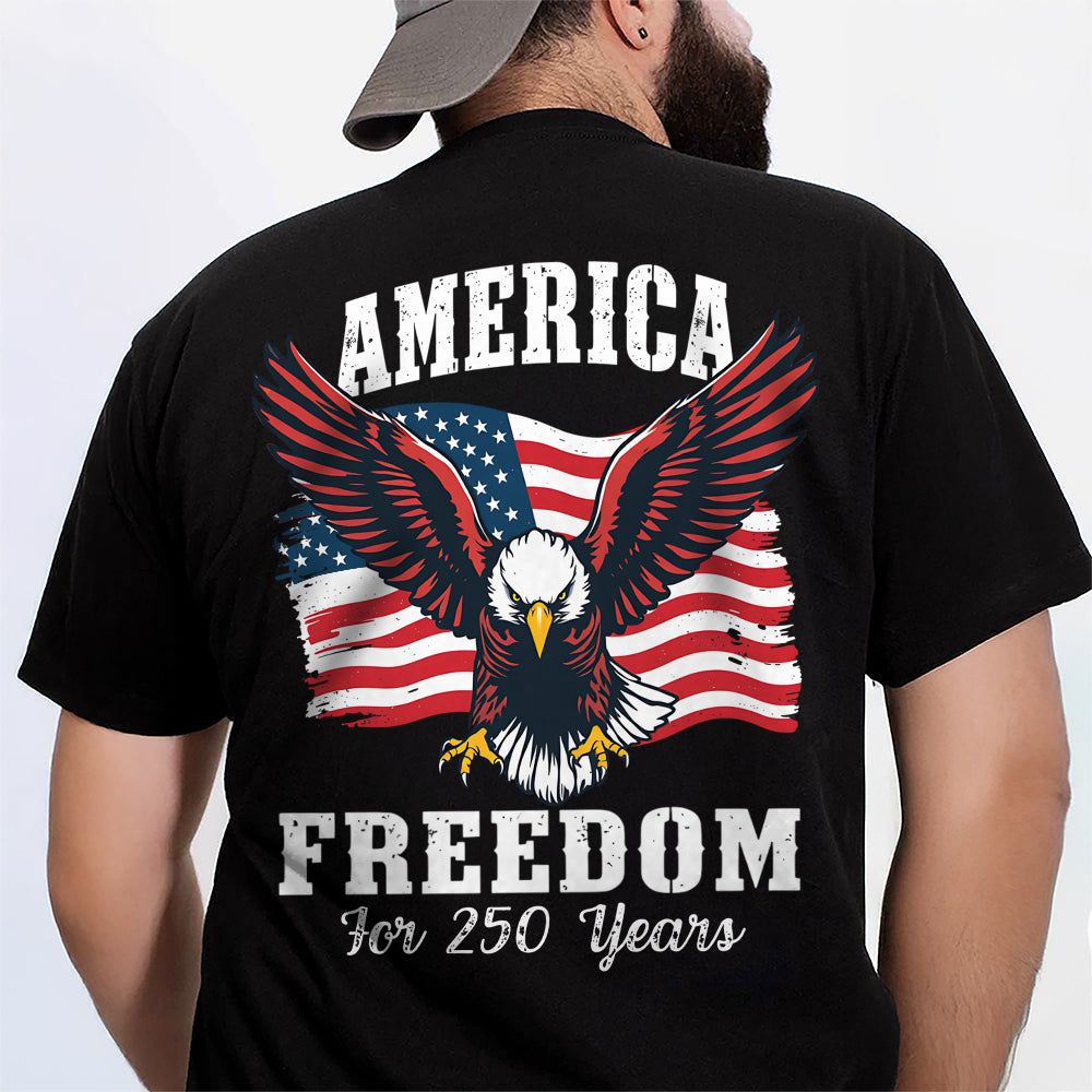 America 250 Years of Freedom Patriotic Eagle Flag Back Side Dark Shirt HA75 897334