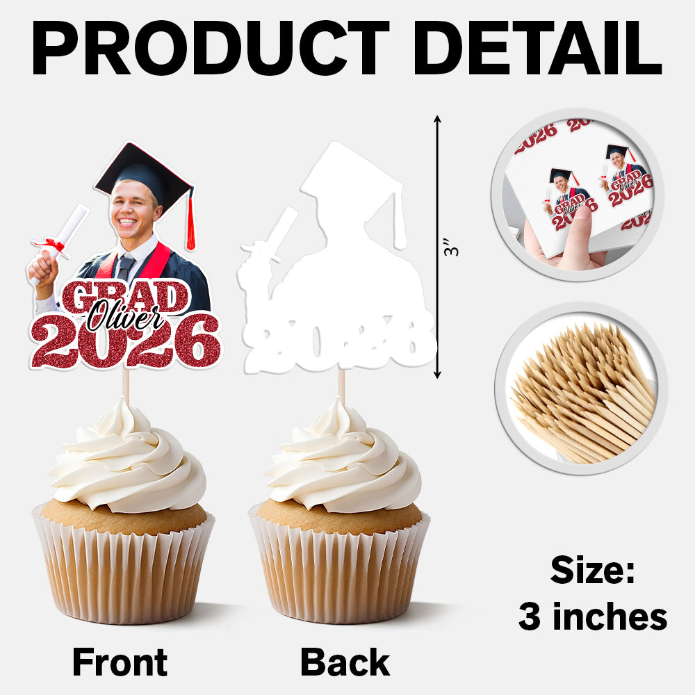 Custom Photo Glitter Graduation Class Of 2026 Cupcake Topper LM32 899137