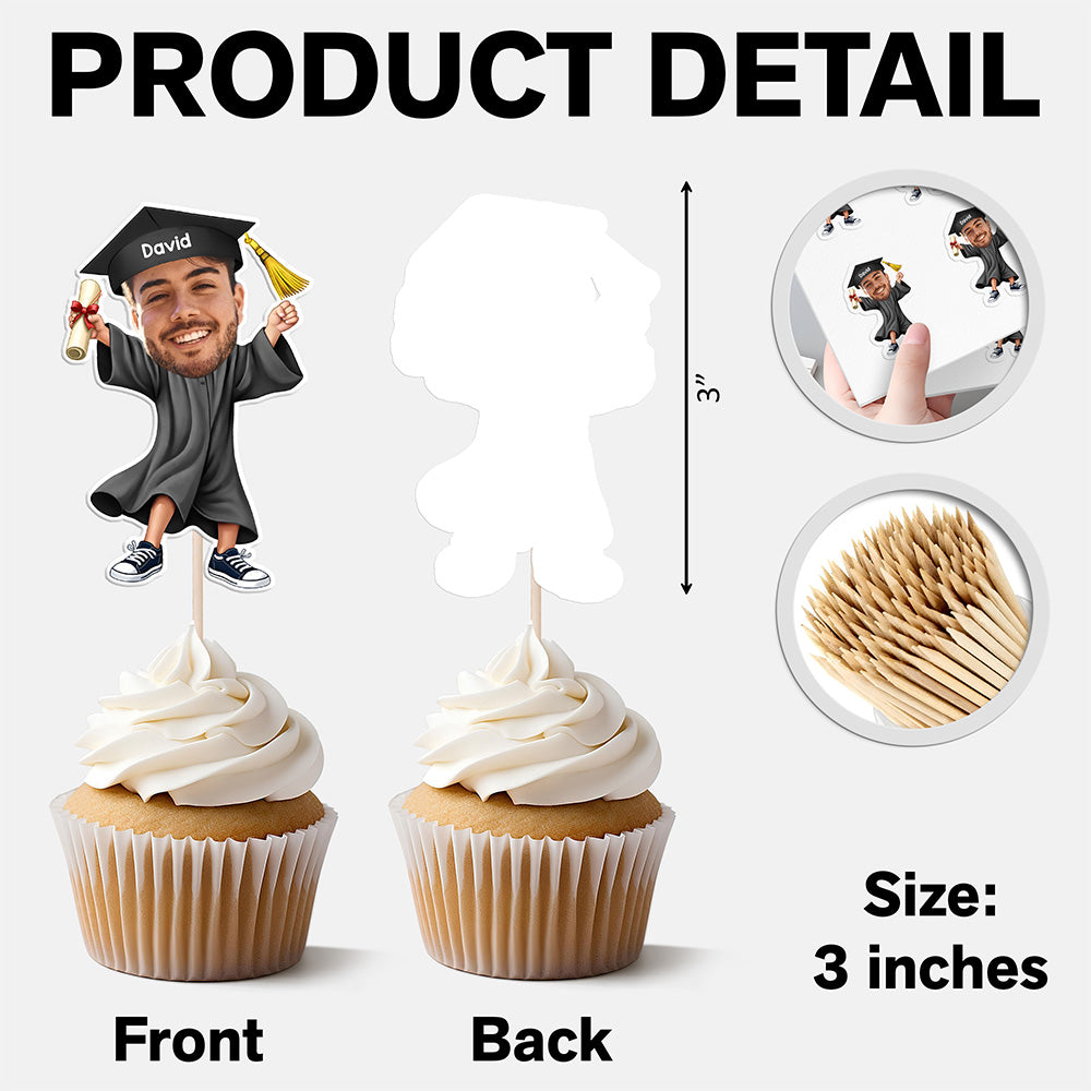 Custom Funny Face Class of 2026 Graduation Cupcake Toppers, Personalized Photo Grad Party Decor LM32 899425