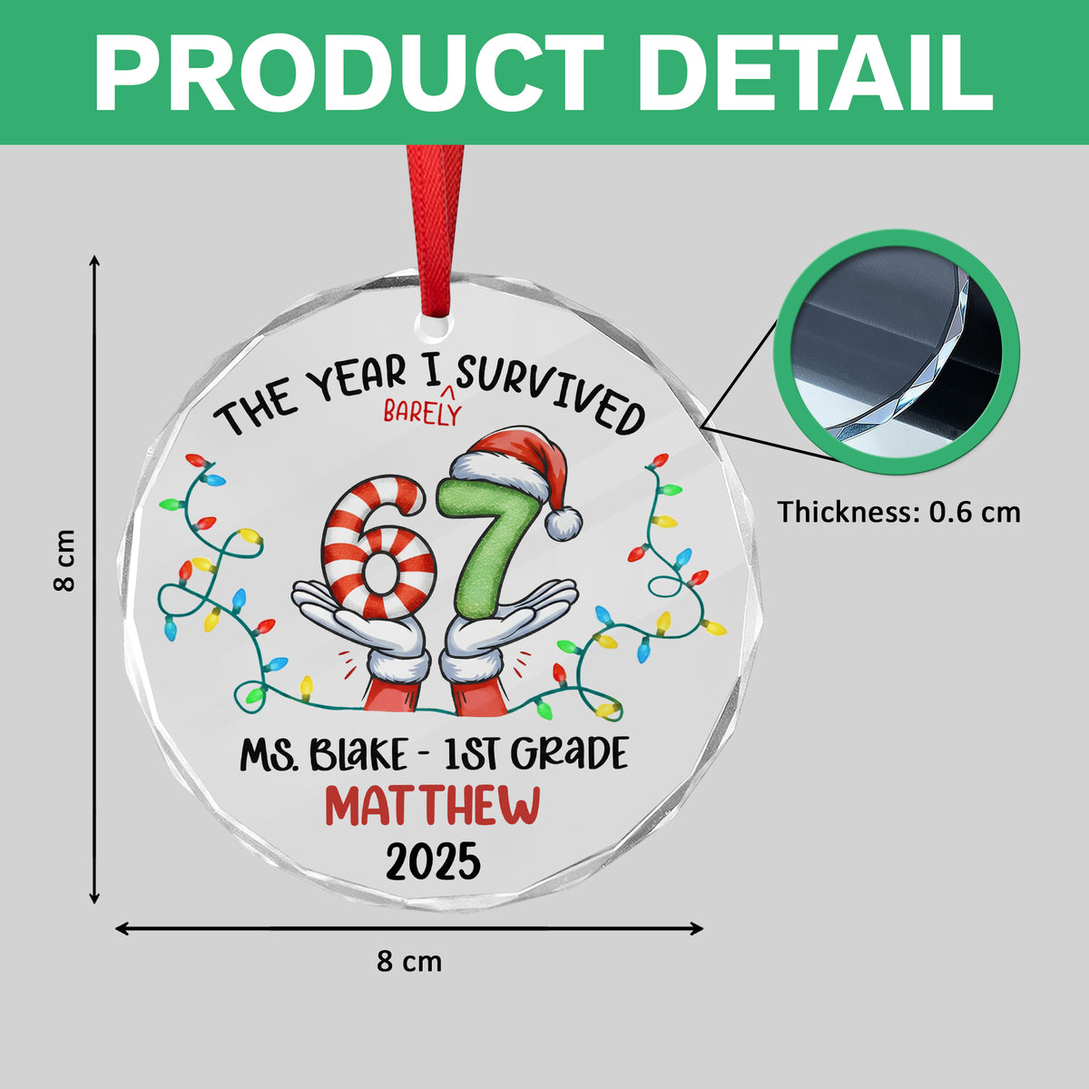 Personalized Funny Kids Six Seven Christmas Glass Ornament HA75 898304