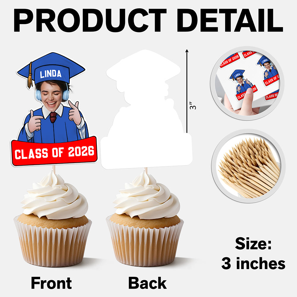 Custom Funny Face Class of 2026 Cupcake Toppers, Personalized Photo Graduation Party Favors LM32 899423