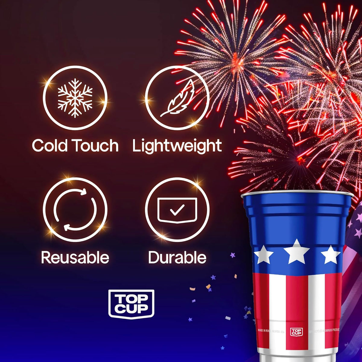 America'S 250Th Birthday 20 Oz Reusable Aluminum Cups 20 Count | Durable, Reusable & Recyclable, Made in USA