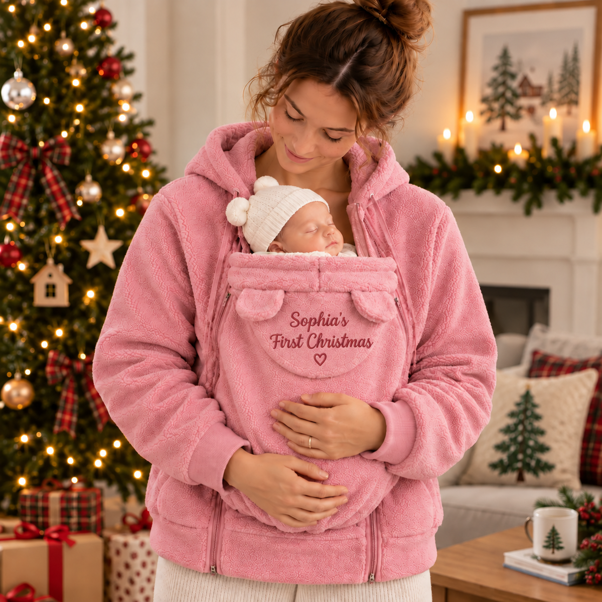 Personalized Baby's First Christmas with Mom Hands-Free Babywearing Hoodie LM32 670077