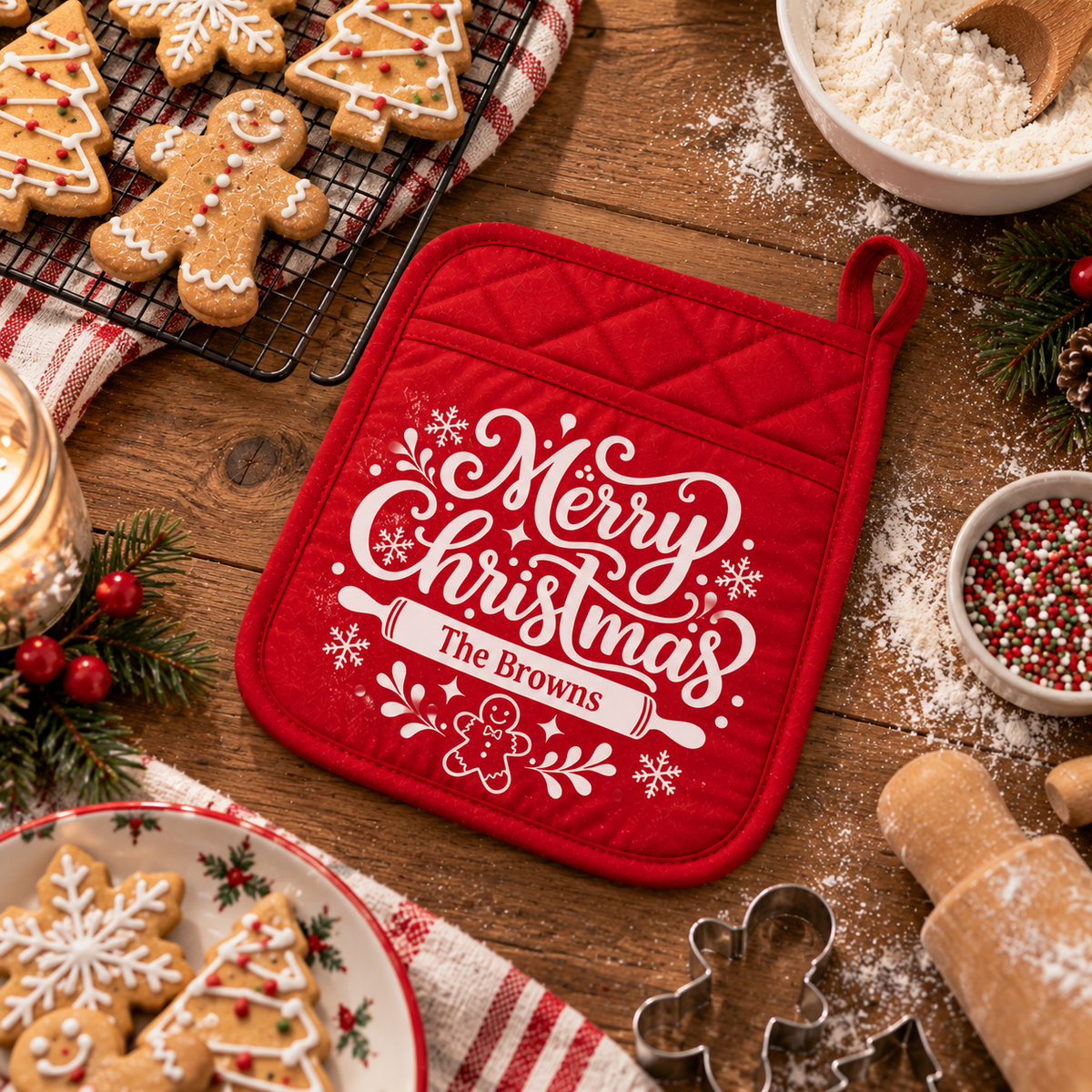 Personalized Family Name Merry Christmas Family Potholder LM32 670581