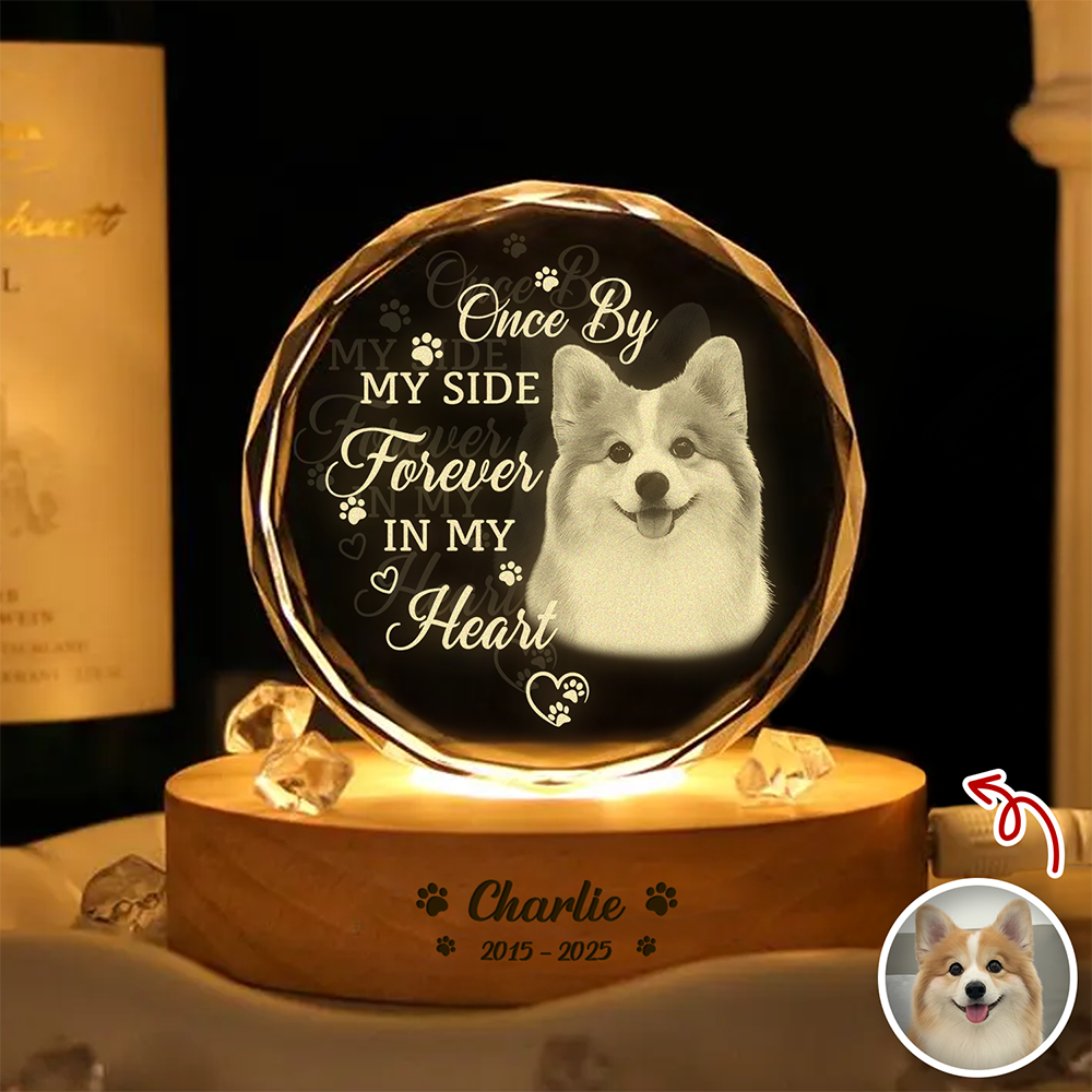 Custom Photo Memorial Once By My Side Forever In My Heart Engraved Crystal Photo With Light CH07 910082