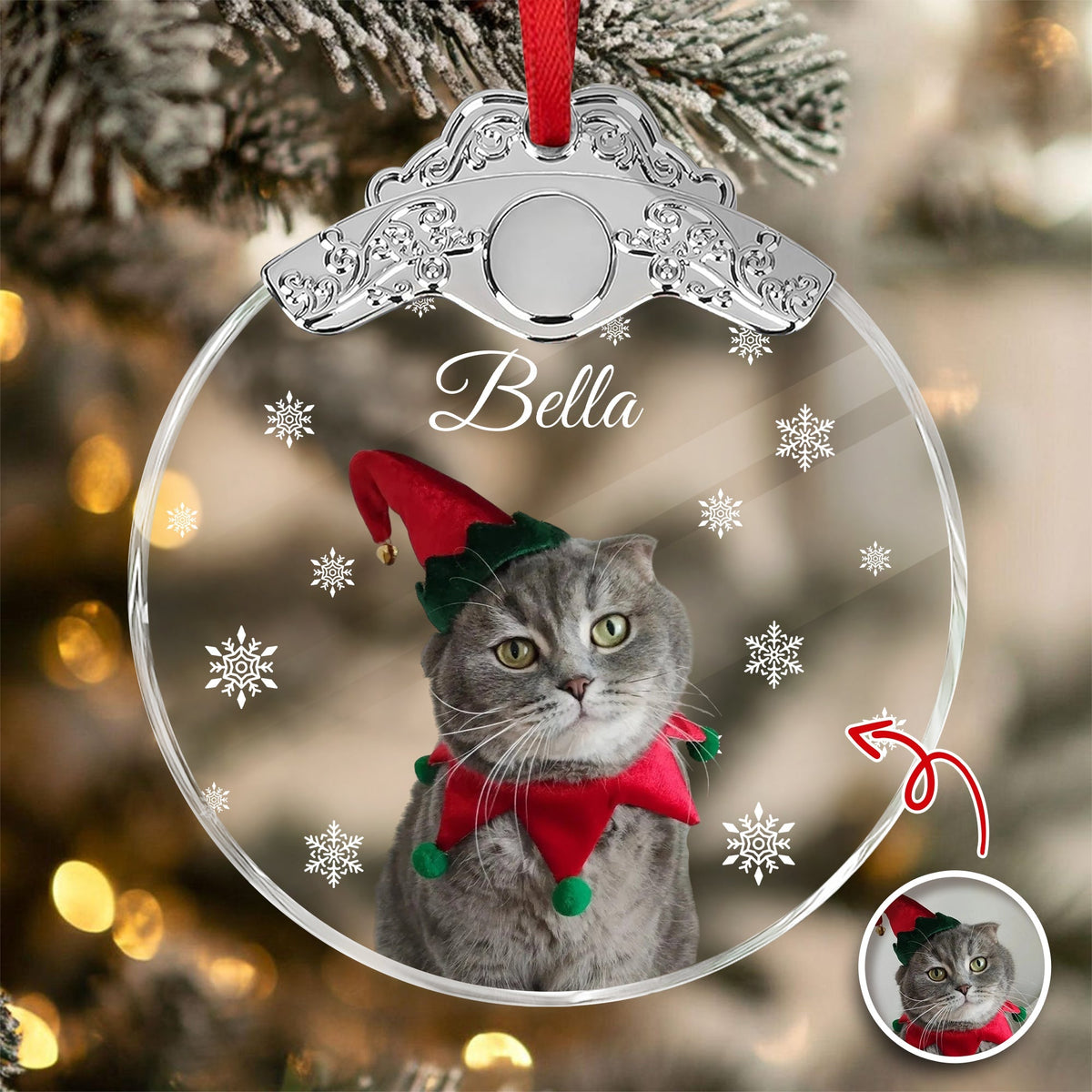 Custom Cat Photo Metal Top Glass Ornament For Christmas TH10 894883