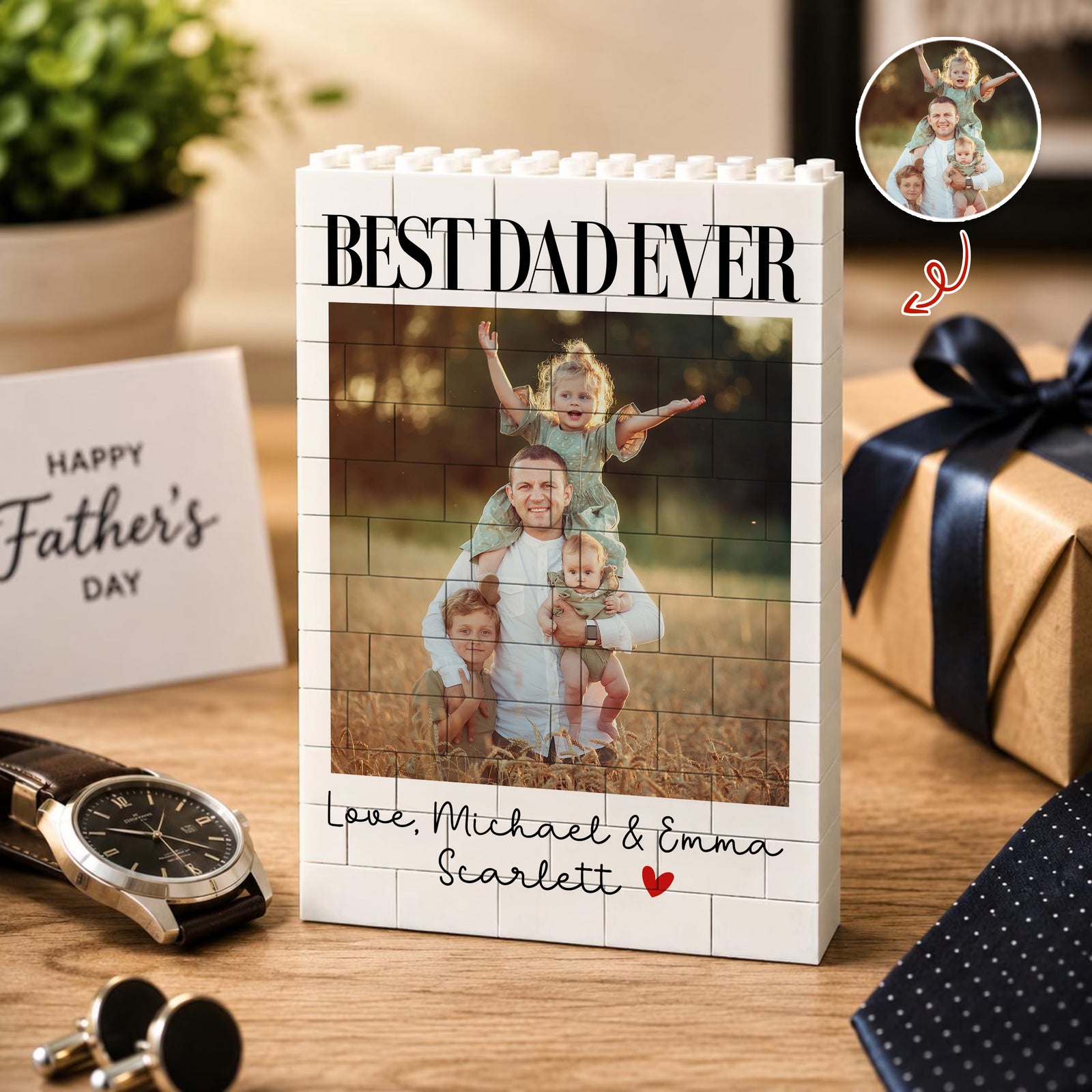 Custom Photo Best Dad Ever Personalized Building Block Father's Day Gift for Dad from Kids HA75 921496