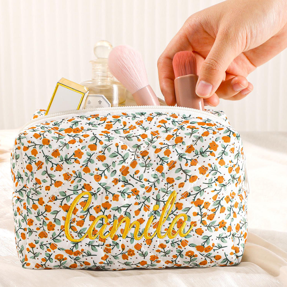 Personalized Name Floral Embroidered Makeup Bag - Gift For Girlfriend, Women Toiletry Bag, Bridesmaid Gift LM32 897409