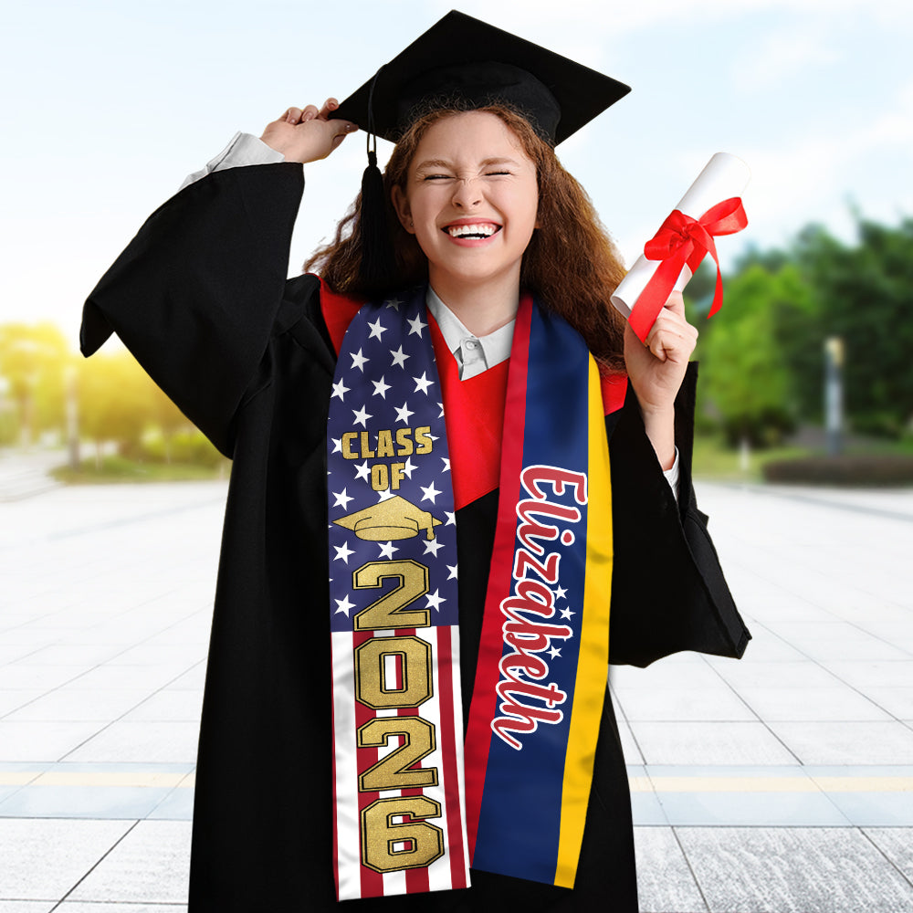 Custom Country Flag Class of 2026 Graduation Stoles HA75 898890