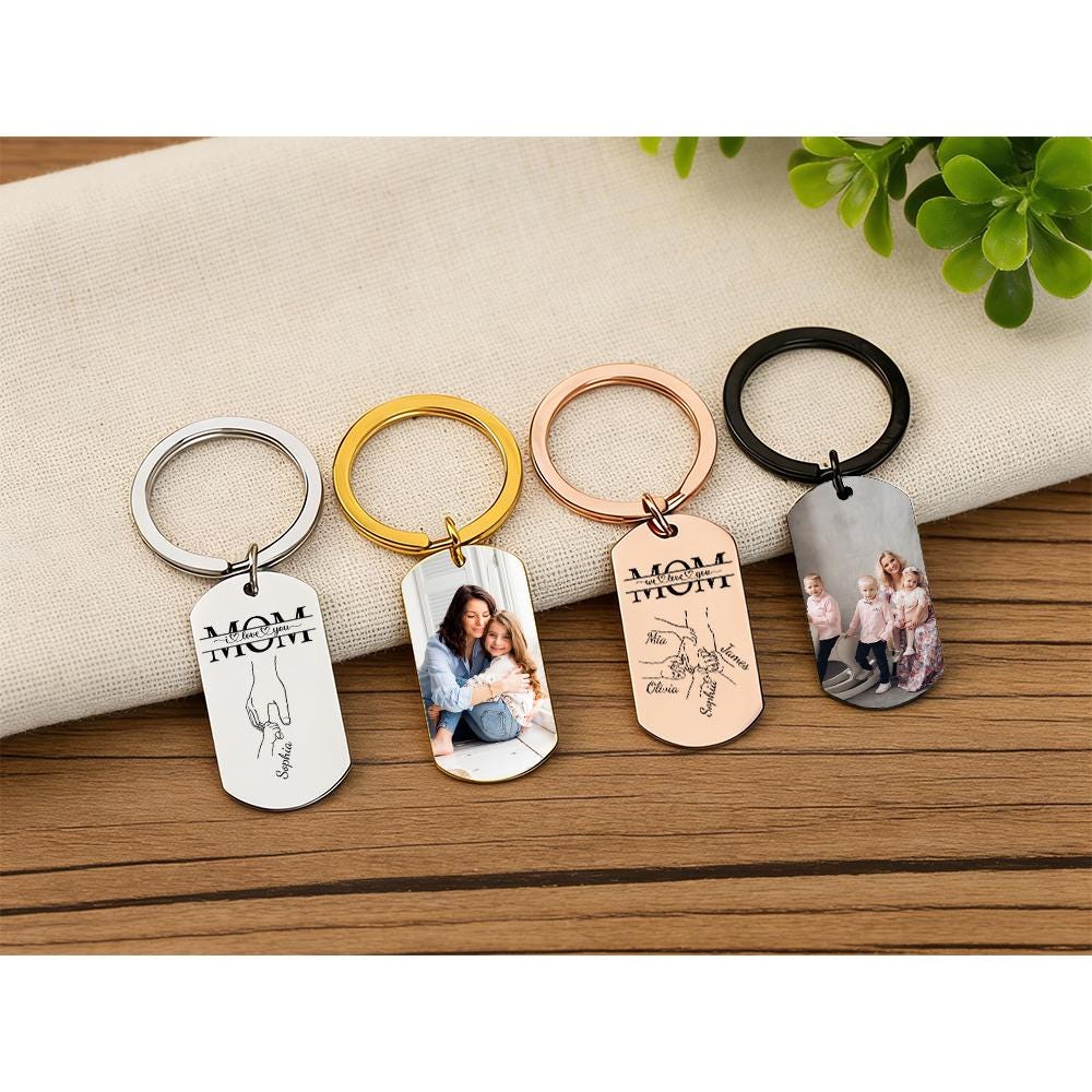 Custom Photo I Love You Mom Holding Hands Metal Keychain CH07 911180