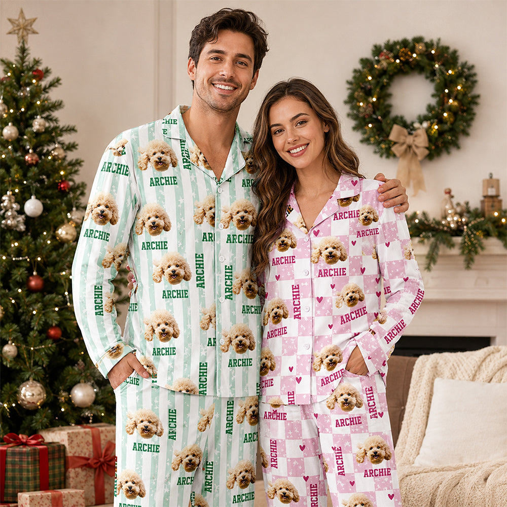 Custom Photo Dog Cat Mom Dad Flannel Pajamas Christmas Gift for Pet Lovers HO82 903448