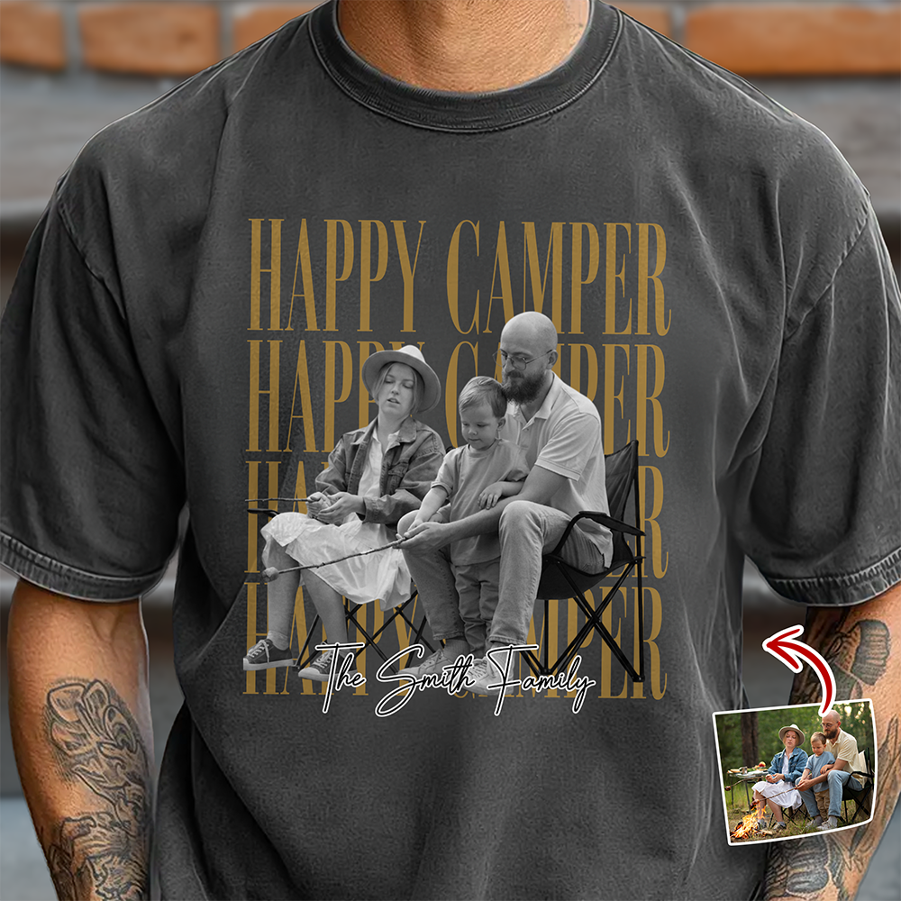Custom Family Photo Vintage Happy Camper Comfort Shirt - Personalized Family Camping Gift TH10 170153