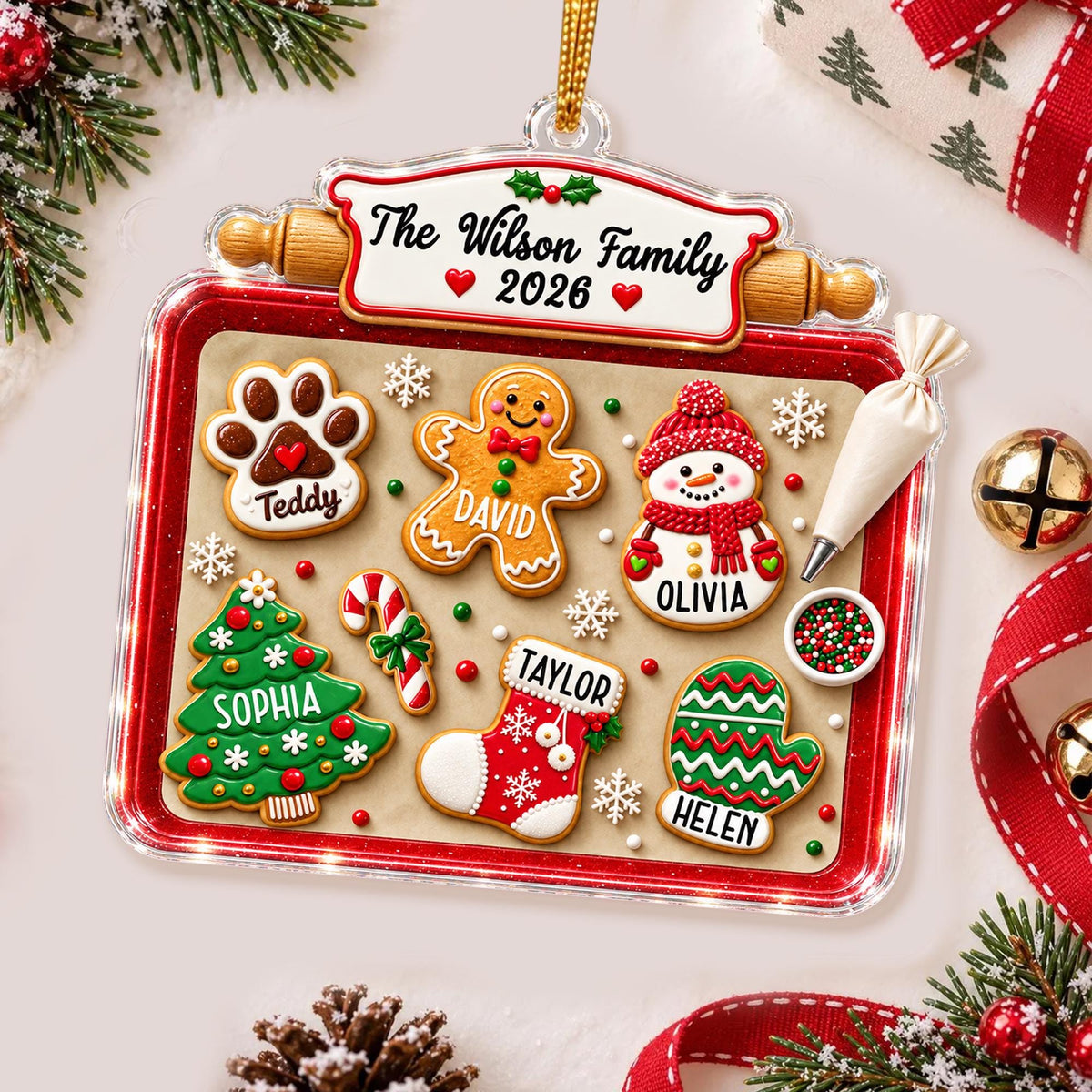 Custom Family Of Five, Six, Seven Gingerbread Christmas Cookie Tray Acrylic Ornament LM32 670629