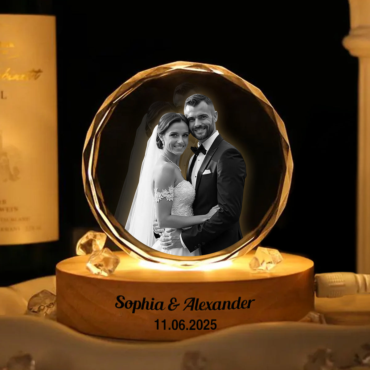 Custom Wedding Photo Engraved Crystal Photo With Light CH07 910034