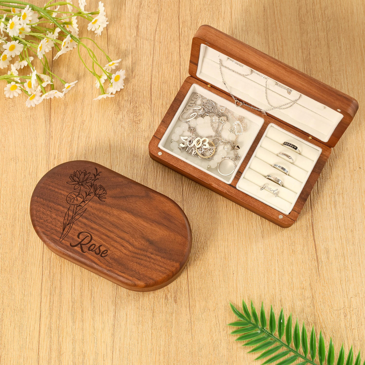 Personalized Engrave Wood Jewelry Box for Women/ Bridal Party Gifts/ Mother's day Gift/ Birthday Anniversary Gift HA75 920590