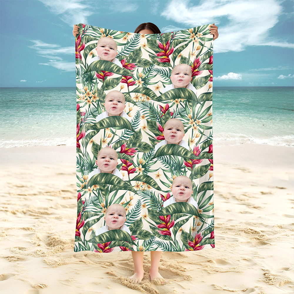 Custom Hawaii In The Air Face Human Photo Beach Towel HO82 894006