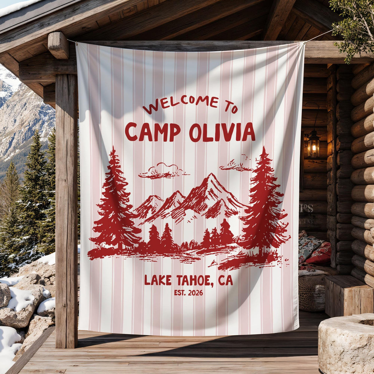 Personalized Welcome To Camp Tapestry Banner - Decorations Camping Decor, Bachelorette Banner HO82 903046