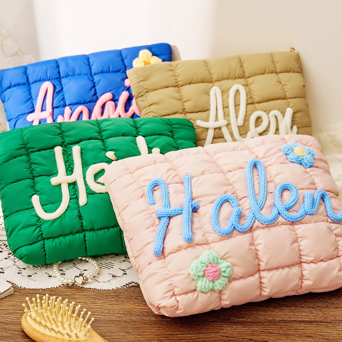 Personalized Name Quilted Nylon Makeup Bag- Gift For Mom, Girlfriend, Women, Bridesmaid Gift LM32 899545