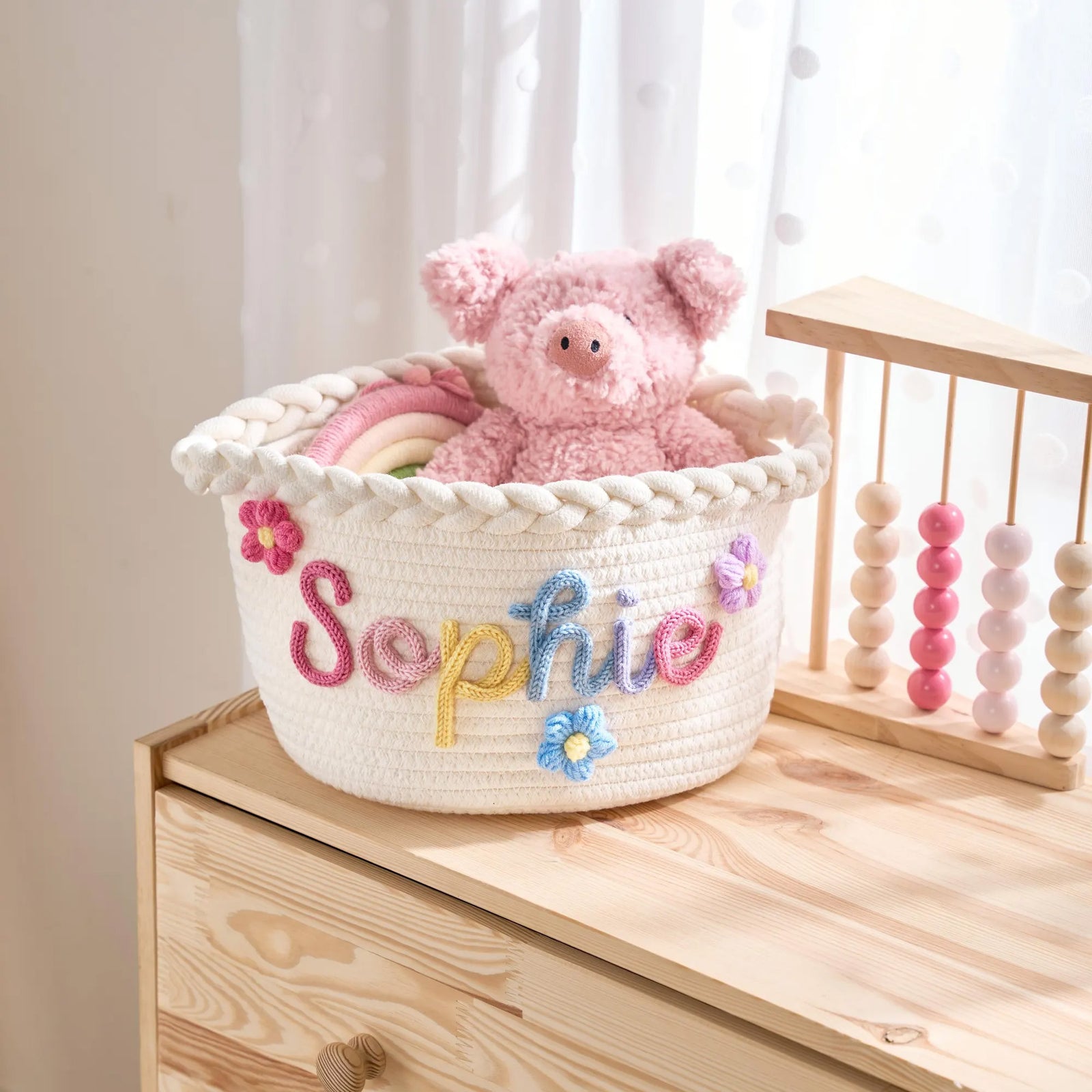 Personalized Woven Basket – Custom Name Storage Basket for Baby Toys, Nursery Organizer or Pet Toy Bin, Handmade Gift HO82 903016
