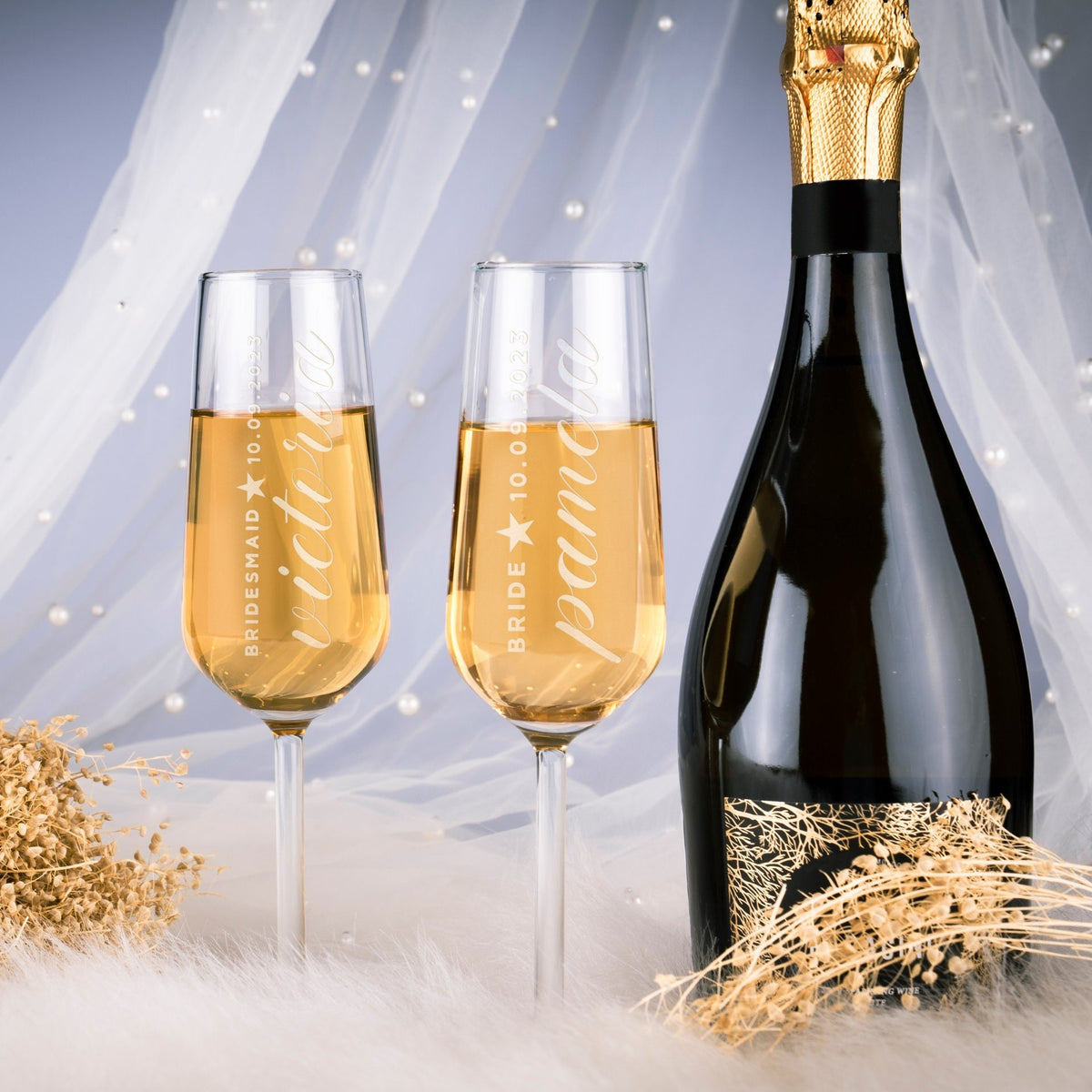 Personalized Champagne Flutes Glass For Bachelorette, Wedding, Bridesmaid Party LM32 899817
