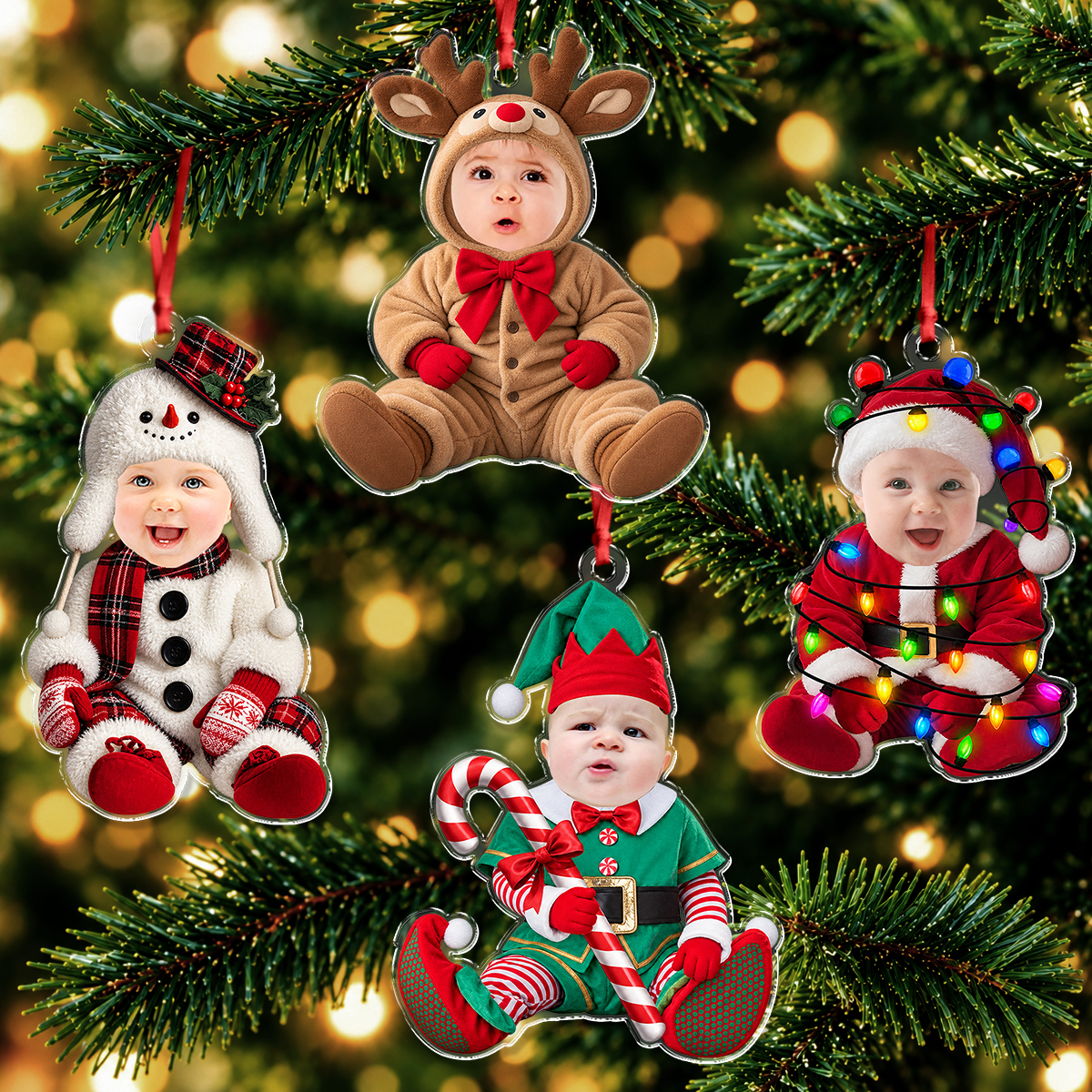 Custom Baby Face Christmas Outfit Acrylic Ornament, Personalized Baby Holiday Keepsake HA75 921828