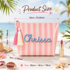 Custom Name Embroidered Waterproof Striped Cosmetic Pouch, Travel Makeup Bag For Summer Vacation CH07 180036