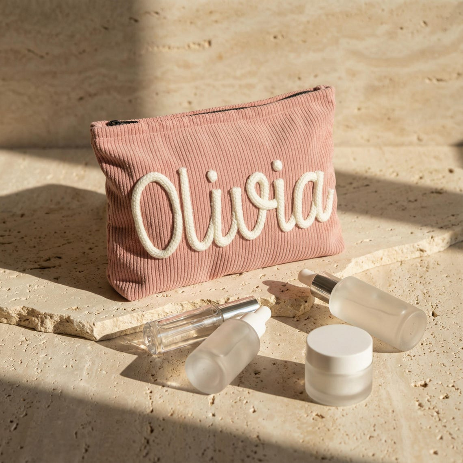 Personalized Name Chenille Travel Makeup Bag - Gift For Mom, Girlfriend, Women, Summer Gift HO82 902066
