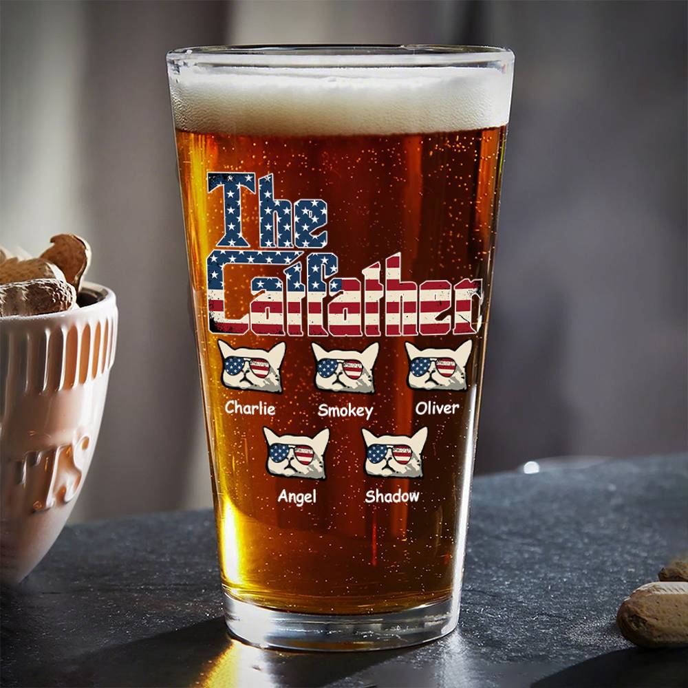 The Catfather US Flag Cat Personalized Print Beer Glass HA75 892414