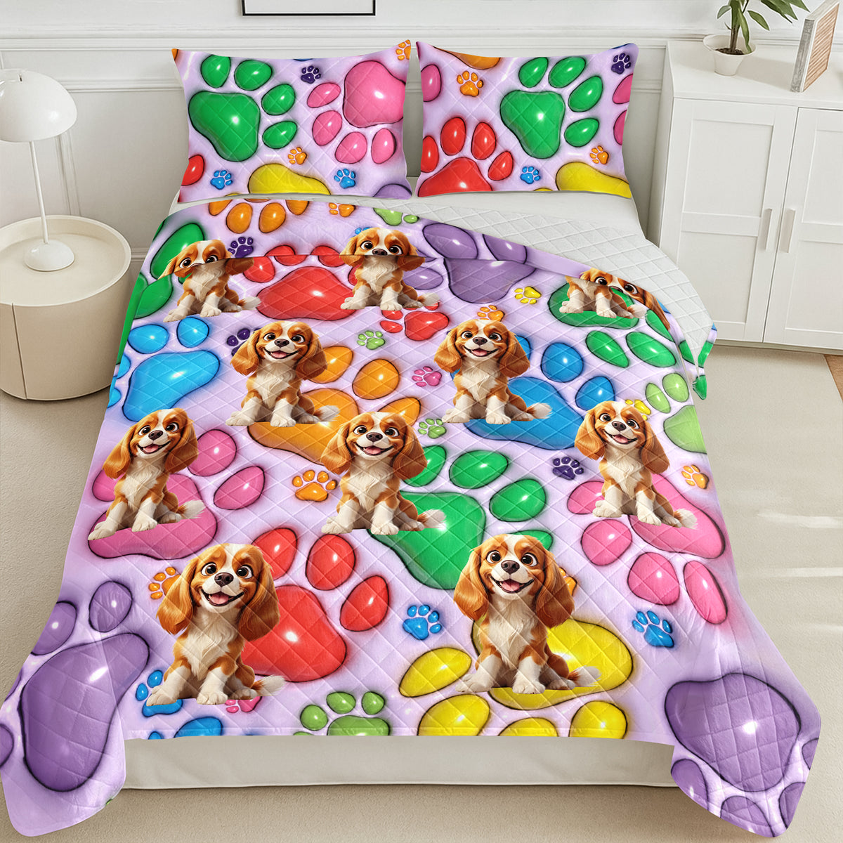 Custom Pet Photo With Paw And Bones Pattern - Personalized Quilt Bedding Set TH10 896643