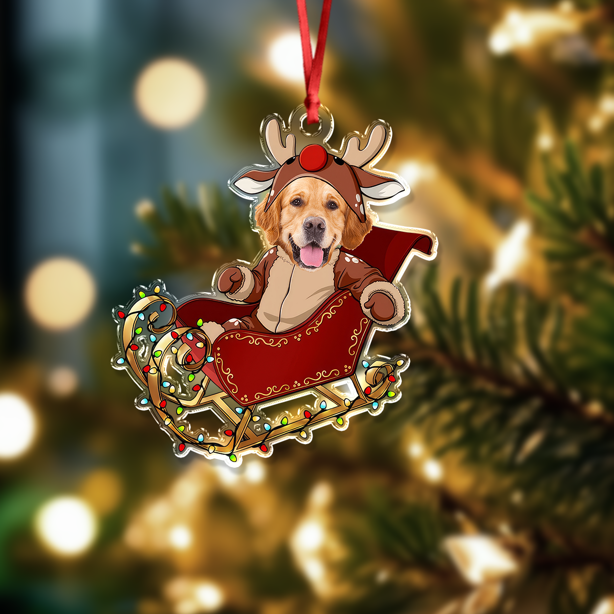 Custom Face Dog Cat With Santa Sleigh Acrylic Photo Ornament HA75 892778