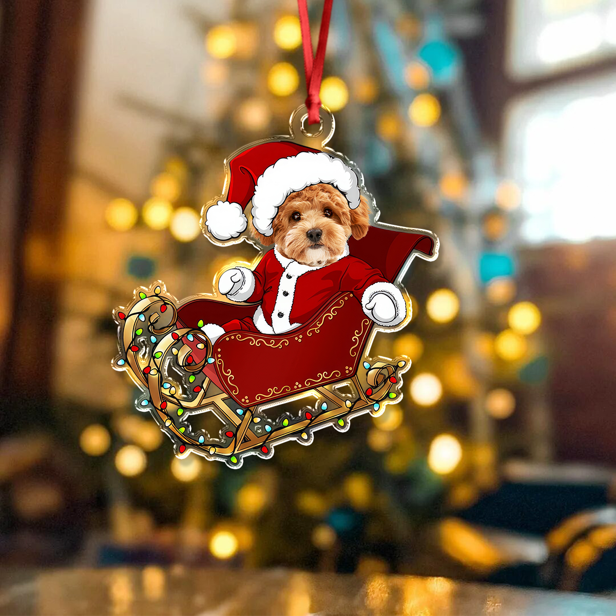 Custom Face Dog Cat With Santa Sleigh Acrylic Photo Ornament HA75 892778