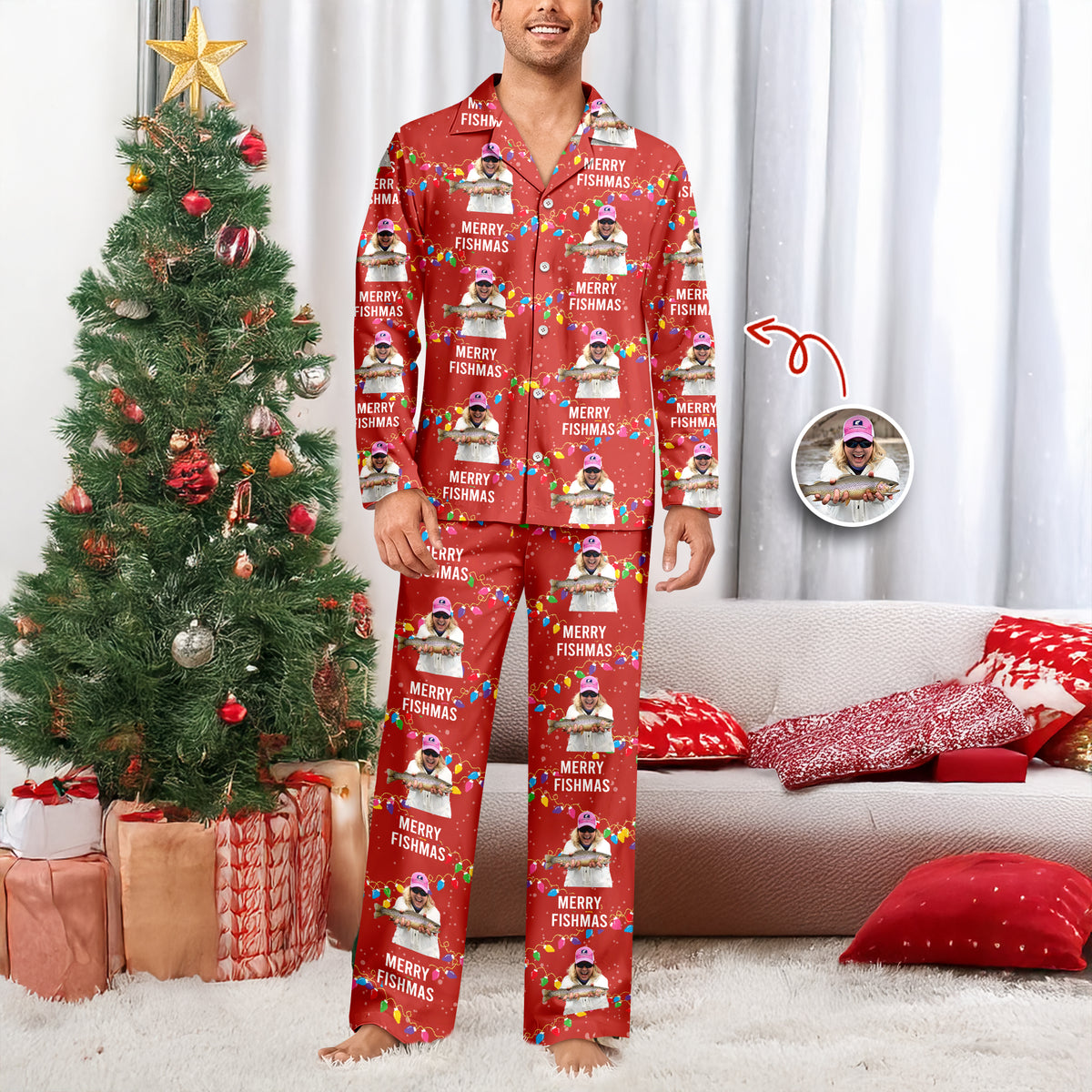 Custom Photo Merry Fishmas - Personalized Christmas Pajamas For Fishing Lovers CH07 899668