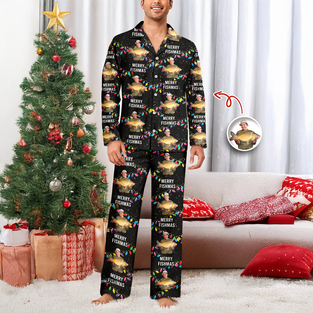 Custom Photo Merry Fishmas - Personalized Christmas Pajamas For Fishing Lovers CH07 899668