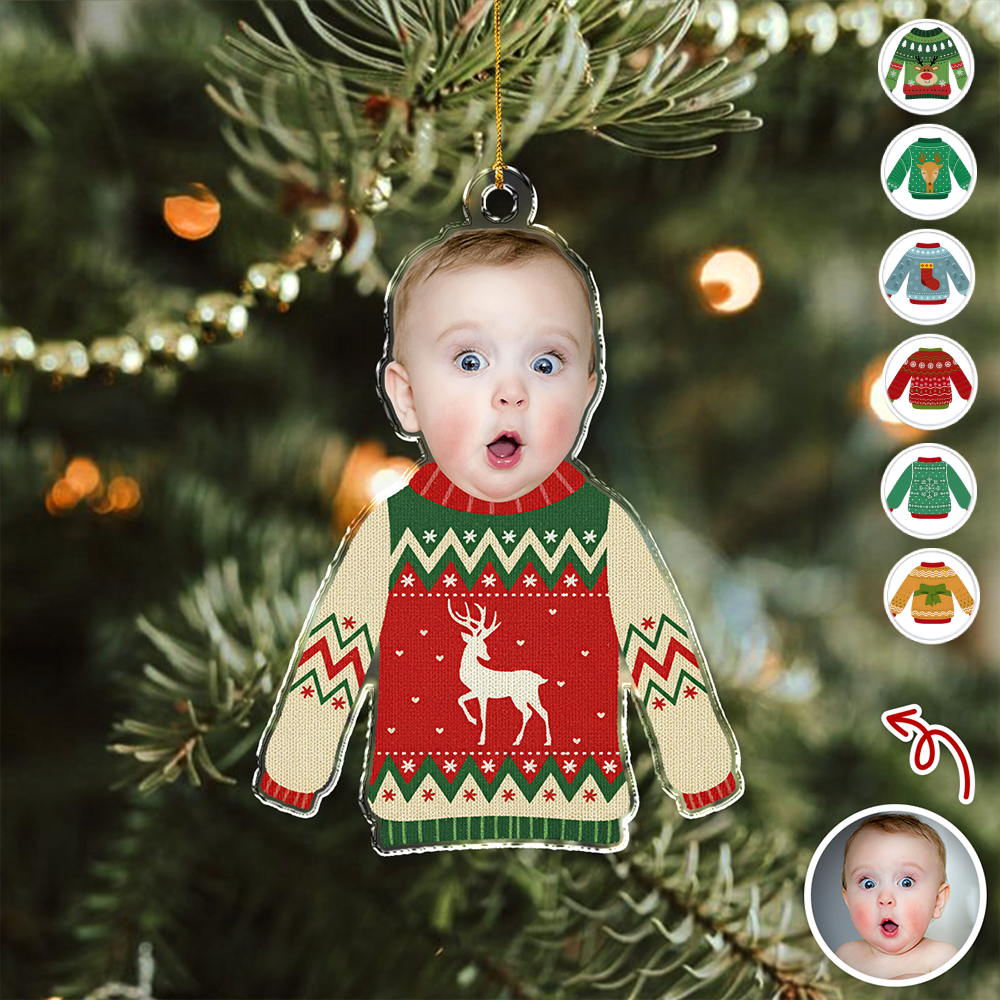 Custom Face Kid Funny Kid Ugly Sweater Acrylic Ornament For Christmas HA75 897844