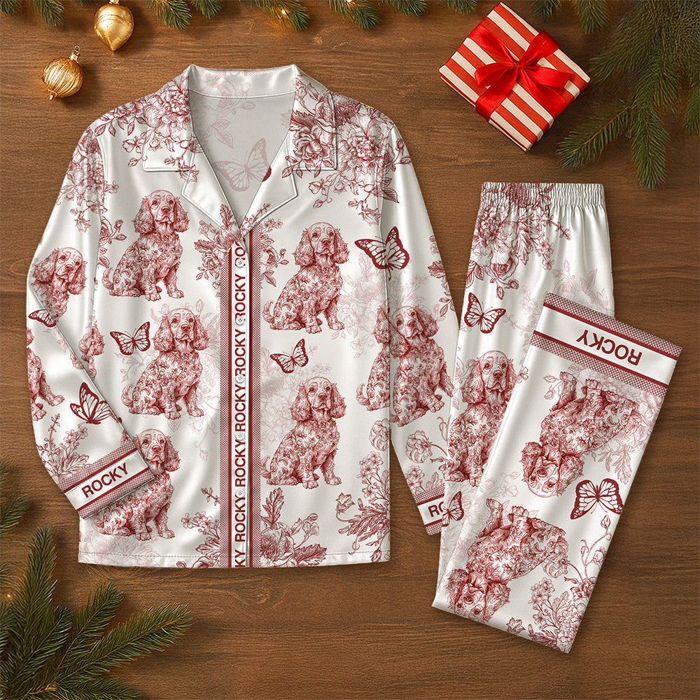 Custom Dog Breeds Chinoiserie Toile De Jouy Style Personalized Satin Pajamas TH10 894401
