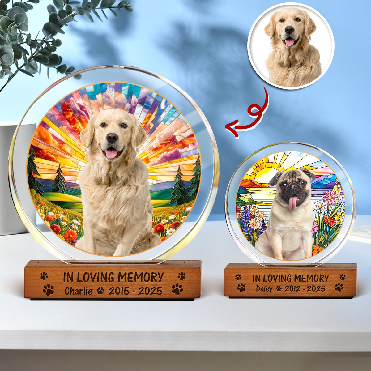Custom Photo Forever In My Heart Dog Cat Pet Memorial Round Acrylic Frame Block HA75 897014