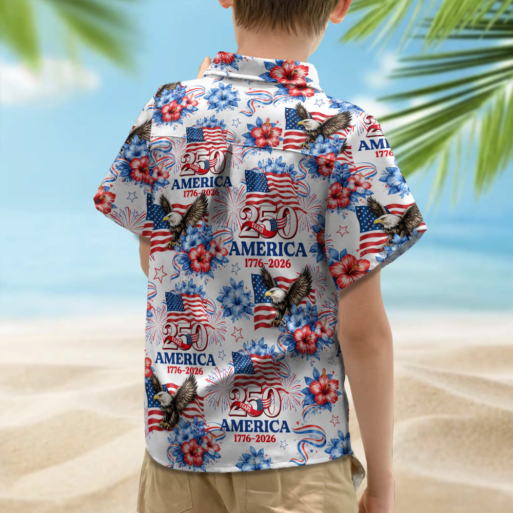 Personalized USA 250th Anniversary 1776–2026 Kid Hawaii Shirt – Patriotic Eagle Flag Gift for 4th of July TH10 169397