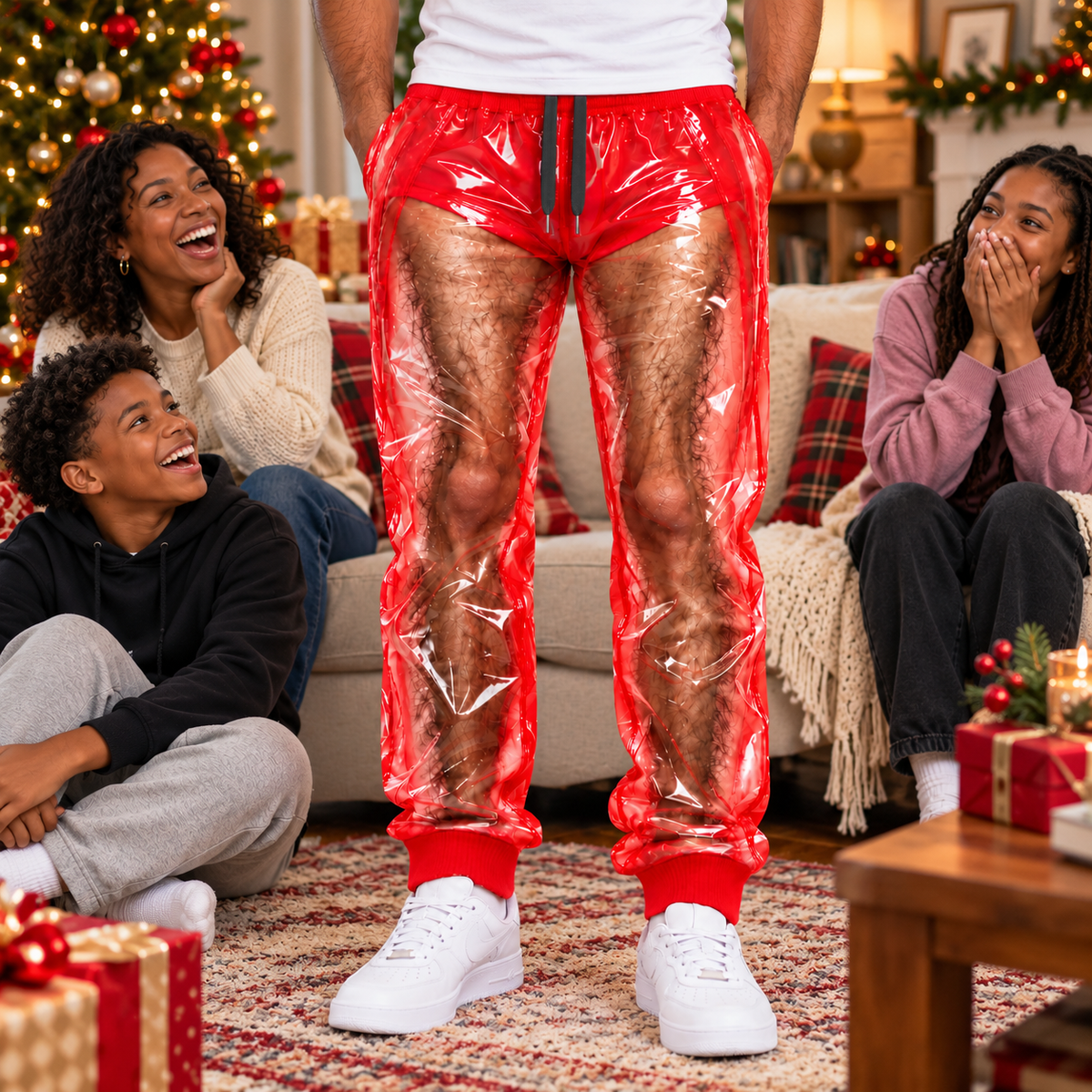 Personalized Funny Hairy Legs Men's Red See Through Sweatpants HO82 904136